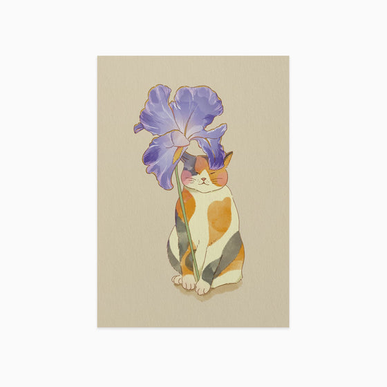 Sunnyside Studios Cat with Iris Umbrella Postcard