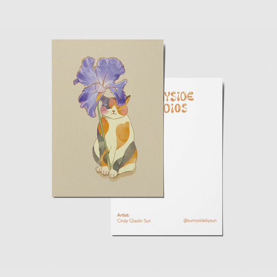 Sunnyside Studios Cat with Iris Umbrella Postcard