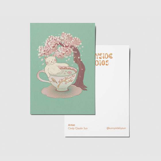 Sunnyside Studios Onsen Cat Postcard