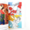 Open book with anime-style illustrations on a white background