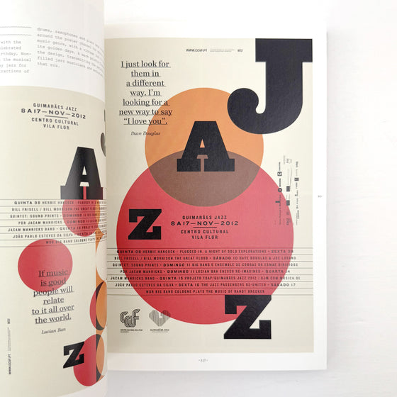 Poster with abstract design and text on a white background