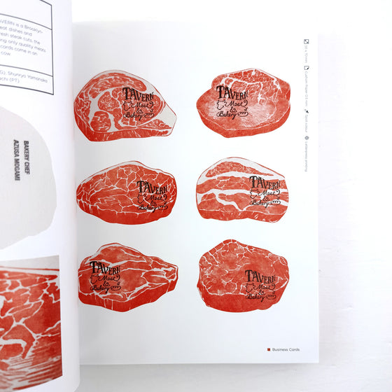 Sticker sheet with red meat images and 'Tavern' branding on a white background