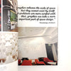 Collage of interior design images with a quote about graphics in space design.