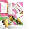 Product packaging with gold and pink design elements on a white background