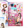 Magazine open to a page with colorful graphics and text, featuring a person on a pink background.