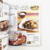 Open cookbook showing images of food and text on a white background